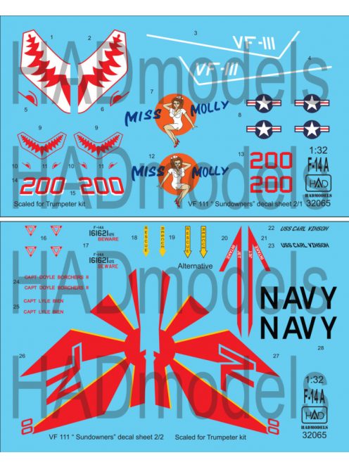 HAD models - F-14 A VF-111 Sundowners "Miss Molly" for Trumpeter kit ( double  sheet)