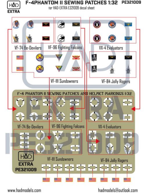 HAD models - F-4 Phantom II sewing Patches VF-84 VF-111 VF-74 VF-96 VX-4 photo-etched part