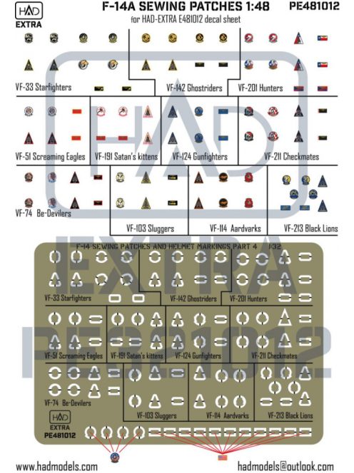 HAD models - F-14 sewing patches VF-33;-51-74-142-192-124-103-201-211-213-114 Photo-etched part