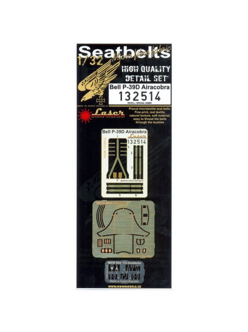 HGW Models - 1/32 P-39D Airacobra Seat + Seatbelts - Photo-etched Sets  - inc. laser belts Revell, Special Hobby