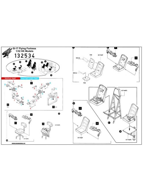 HGW Models - 1/32 B-17 + Seat - Fabric Seat Belts  - pre-cut (laser) resin seat HK Models