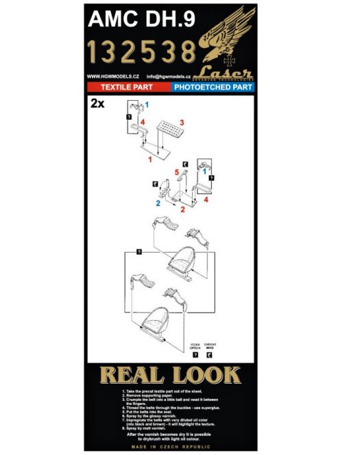 HGW Models - 1/32 AMC DH.9 - Fabric Seat Belts  - pre-cut (laser) Wingnut Wings