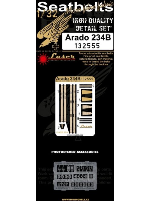 HGW Models - 1/32 Arado Ar 234B - Fabric Seat Belts  - pre-cut (laser) Fly