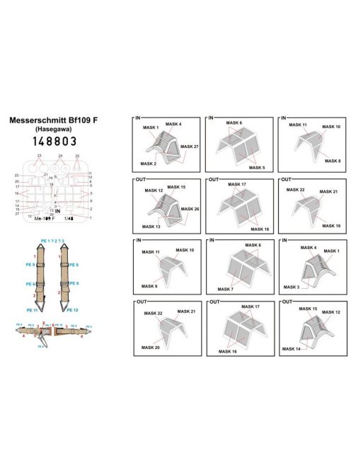 HGW Models - 1/48 Messerschmitt Bf 109F - Basic Line - BASIC LINE: seatbelts + masks Hasegawa