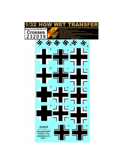 HGW Models - 1/32 Bf 109E-3/4/7 - Crosses - Wet Transfers