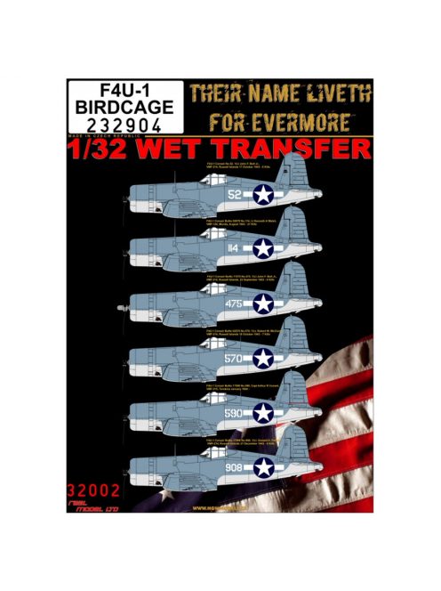 HGW Models - 1/32 F4U-1 Corsair - Markings - Wet Transfers - Birdcage