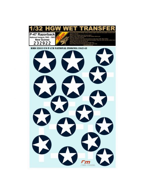 HGW Models - 1/32 P-47 NATIONAL INSIGNIA 1942-1943 - wet transfers