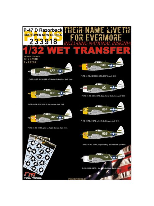 HGW Models - 1/32 P-47D 58TH OVER NEW GUINEA wet transfers