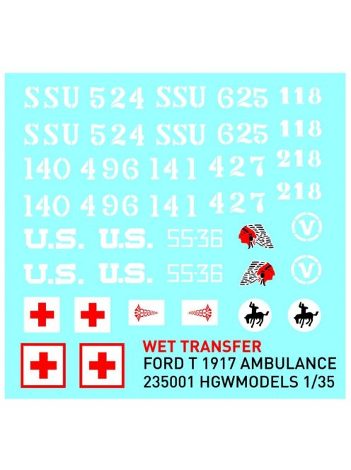 HGW Models - 1/35 Model T 1917 Ambulance  - Wet Transfers - stencils