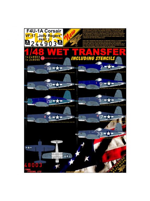 HGW Models - 1/48 F4U-1A Corsair VF-17  "Jolly Rogers" - Part 2 - Wet Transfers