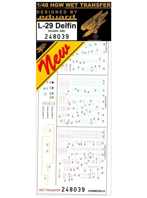 HGW Models - 1/48 L-29 Delfín Stencils - Wet Transfers - Eduard