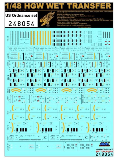 HGW Models - 1/48 US Ordnance Set - Stencils - Wet Transfers