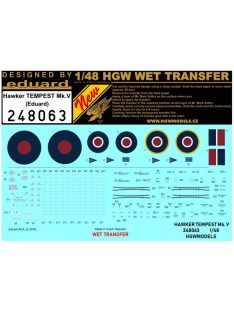   HGW Models - 1/48 Hawker TEMPEST Mk.V  Stencils - Wet Transfers - Tamiya