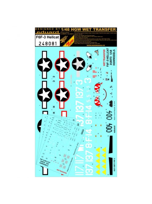 HGW Models - 1/48 F6F-3 Hellcat - Markings + Stencils - Wet Transfers - Eduard