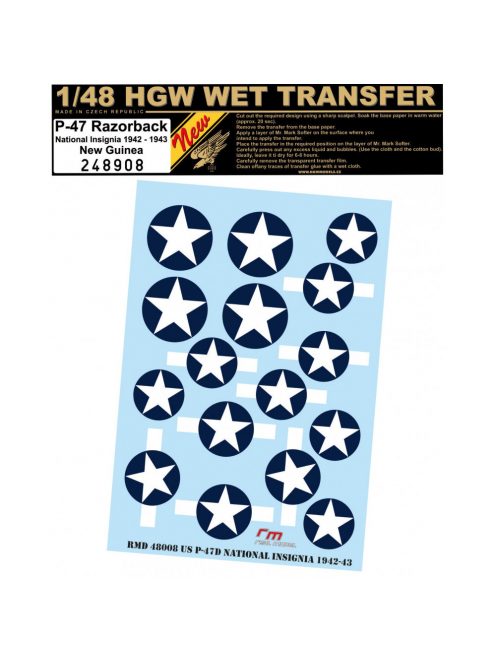 HGW Models - 1/48 P-47 NATIONAL INSIGNIA 1942-1943  -  Wet Transfers