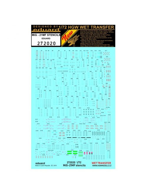 HGW Models - 1/72 MiG-21MF - Stencils - Wet Transfers - Eduard