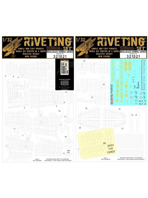 HGW Models - 1/32 A6M5c Zero - Riveting Sets - 321020 + 132581 + 232014 + masks Hasegawa