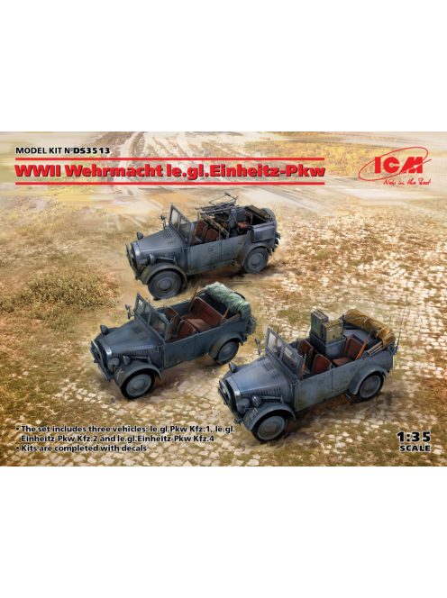 ICM - WWII Wehrmacht le.gl.Einheitz-Pkw (le.gl.Pkw Kfz.1, le.gl.Einheitz-Pkw Kfz.2, le.gl.Einheitz-Pkw Kfz.4)