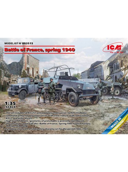 ICM - Battle of France, spring 1940. German combat vehicles (Sd.Kfz.251/1 Ausf.A, Sd.Kfz.251/6 Ausf.A, le.gl.Einheitz-Pkw Kfz.2, German Drivers (1939-1945))