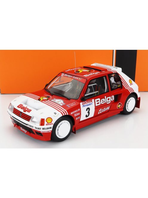 Ixo-Models - PEUGEOT 205 T16 BELGA N 3 RALLY YPRES 1985 B.DARNICHE - A.MAHE RED WHITE