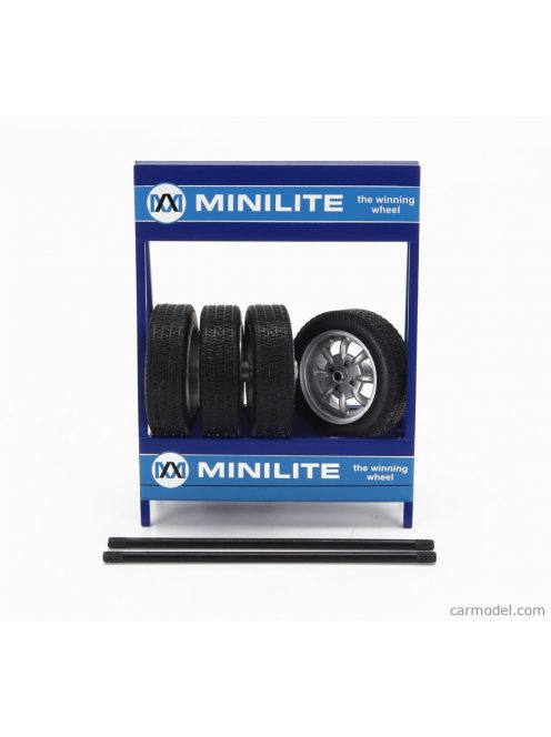 Ixo-Models - Accessories Cavalletto Supporto 4X Pneumatici Minilite - Metal Rack With 4X Tyres Black Silver