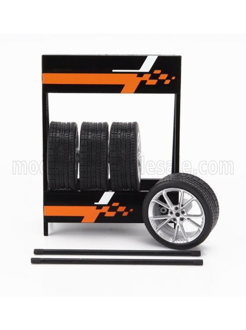 Ixo-Models - ACCESSORIES CAVALLETTO SUPPORTO 4X PNEUMATICI HYUNDAI - METAL RACK WITH 4X TYRES SILVER BLACK