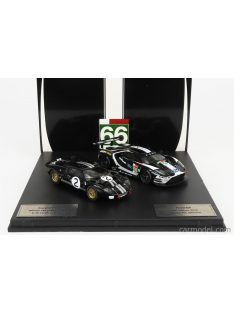   Ixo-Models - Gt Ford Ecoboost 3.5L Turbo V6 Team Ford Chip Ganassi Uk N66 6Th Lmgte Pro Class 24H Le Mans 2019 S.Muicke - O.Pla - B.Johnson + Gt40 Mkii 7.0L V8 Team Shelby Am. Inc. N2 Winner 24H Le Mans 1966 B.Mclaren - C.Amon Black White