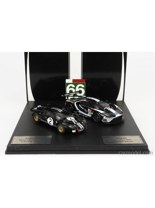 Ixo-Models - Gt Ford Ecoboost 3.5L Turbo V6 Team Ford Chip Ganassi Uk N66 6Th Lmgte Pro Class 24H Le Mans 2019 S.Muicke - O.Pla - B.Johnson + Gt40 Mkii 7.0L V8 Team Shelby Am. Inc. N2 Winner 24H Le Mans 1966 B.Mclaren - C.Amon Black White