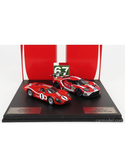 Ixo-Models - Gt Ford Ecoboost 3.5L Turbo V6 Team Ford Chip Ganassi Uk N67 4Th Lmgte Pro Class 24H Le Mans 2019 H.Tincknell - A.Priaulx - J.Bomarito + Gt40 Mkiv 7.0L V8 Team Shelby American Inc. N1 Winner 24H Le Mans 1967 A.J.Foyt - D.Gurney Red White