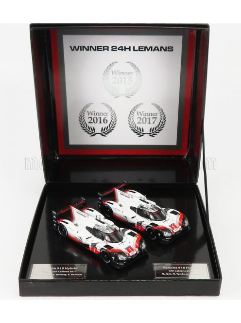 Ixo-Models - PORSCHE SET 2 CARS - 919 HYBRID 2.0L TURBO V4 TEAM PORSCHE N 2 WINNER 24h LE MANS 2017 T.BERNHARD - E.BAMBER - B.HARTLEY - N 1 24h LE MANS 2017 N.JANI - N.TANDY - A.LOTTERER WHITE RED BLACK