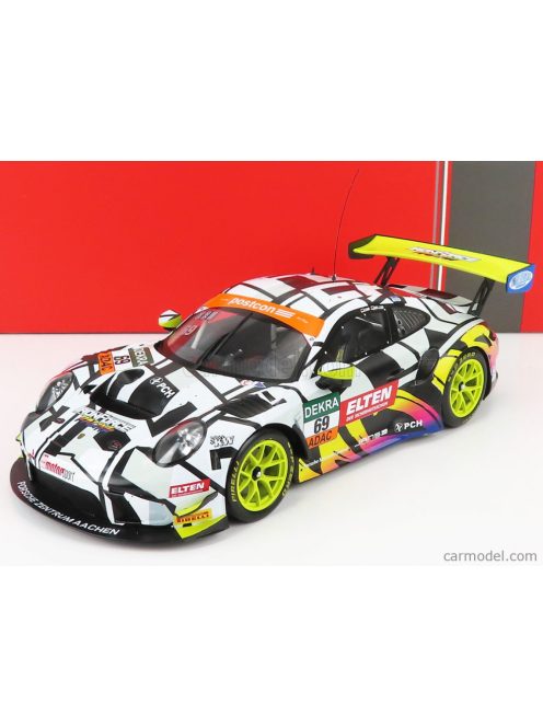 Ixo-Models - Porsche 911 991-2 Gt3 R Team Iron Force N 69 Adac Gt Masters Nurburgring 2019 L.Luhr - M.Holzer White Yellow Purple