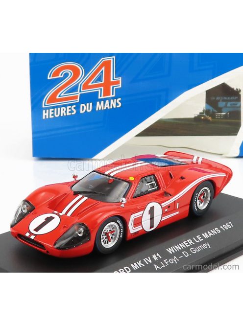 Ixo-Models - Ford Usa Gt40 Mkiv 7.0L V8 Team Shelby American Inc. N 1 Winner 24H Le Mans 1967 A.J.Foyt - D.Gurney Red White