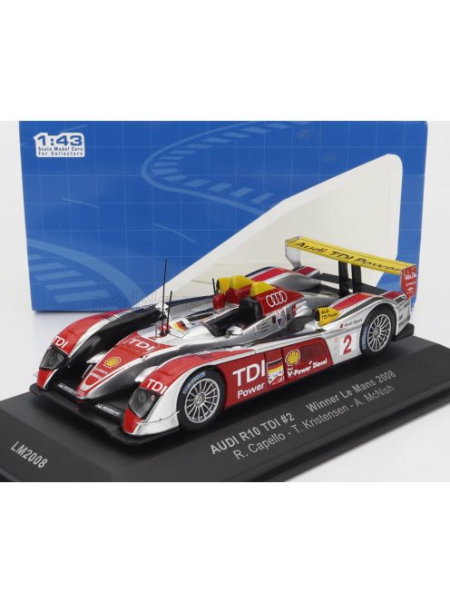 Ixo-Models - AUDI R10 TDI 5.5L TURBO V12 TEAM AUDI SPORT NORTH AMERICA N 2 WINNER 24h LE MANS 2008 R.CAPELLO - T.KRISTENSEN - A.McNISH SILVER RED YELLOW