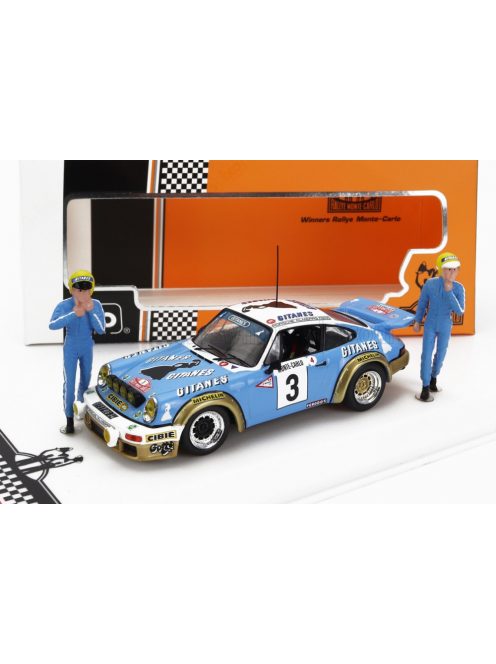 Ixo-Models - PORSCHE 911 SC 3.0L GITANES (night version) N 3 WINNER RALLY MONTECARLO 1978 WITH FIGURE JEAN PIERRE NICOLAS - VINCENTE LAVERNE BLUE WHITE