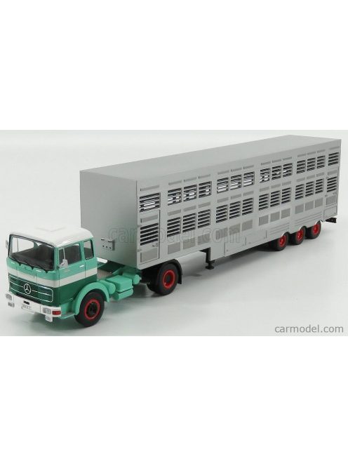 Ixo-Models - Mercedes Benz Lps 1632 Truck Livestock Transporter 1970 - Trasporto Animali 2 Tone Green Silver