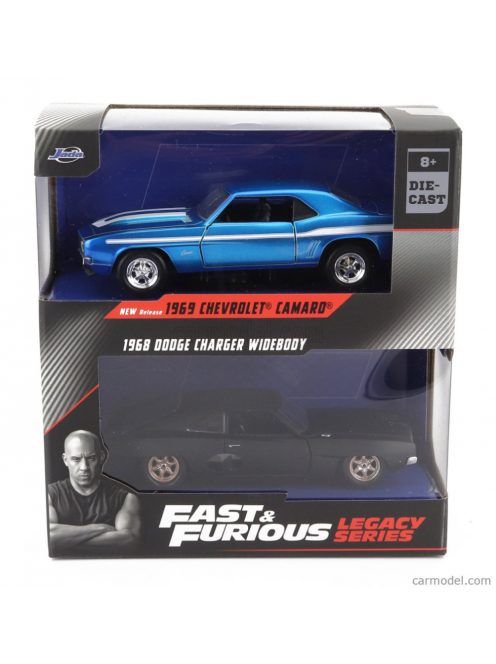 Jada - Chevrolet Set 2X Camaro Ss 396 1969 - Dodge Charger 1968 - Fast & Furious Blue Black