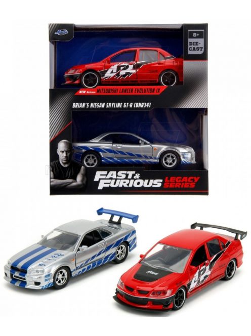 Jada - NISSAN SET 2X FAST & FURIOUS - SKYLINE GT-R 2002 - MITSUBISHI LANCER EVOLUTION IX 2006 RED SILVER BLUE