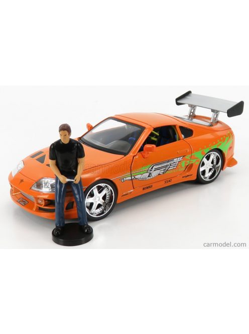 Jada - Toyota Supra Mkiv 1995 - Paul Walker - With Brian O'Conner Figure - Fast & Furious 1 2001 Orange Green