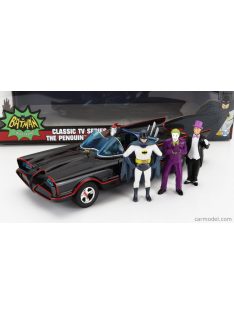   Jada - Batman Batmobile 1966 - Classic Tv Series With Batman - Joker - Pinguin Figures Black Red