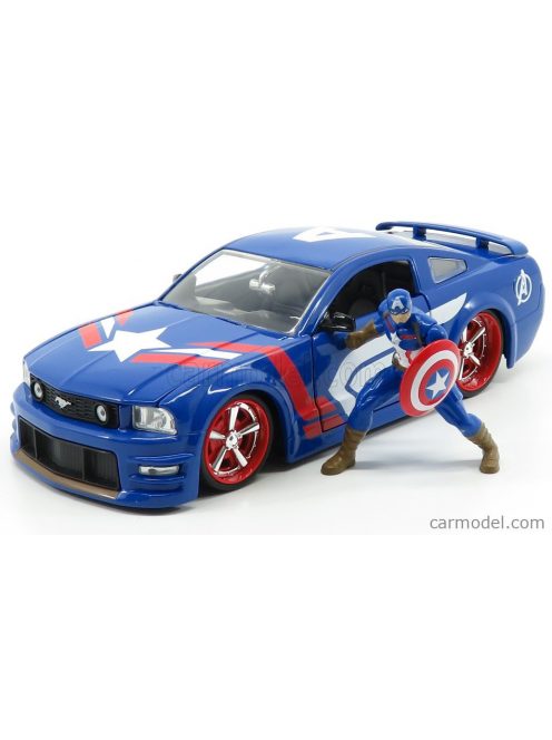 Jada - Ford Usa Mustang Gt Coupe 2006 With Captain America Figure Blue Red White