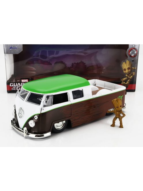 Jada - VOLKSWAGEN T1 DOUBLE CABINE PICK-UP 1963 WITH GROOT FIGURE - GUARDIANS OF THE GALAXY BROWN WHITE GREEN