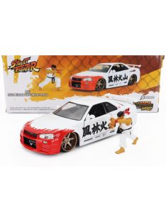   Jada - NISSAN SKYLINE GT-R (R34) ADVAN 2002 WITH STREET FIGHTER RYU FIGURE WHITE RED