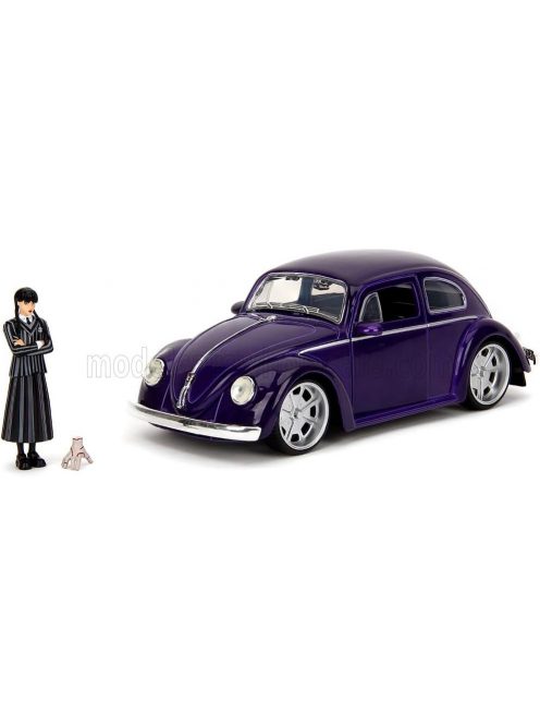 Jada - VOLKSWAGEN BEETLE MAGGIOLINO CUSTOM WITH WEDNESDAY ADDAMS & THING FIGURE 1959 BLUE BLACK