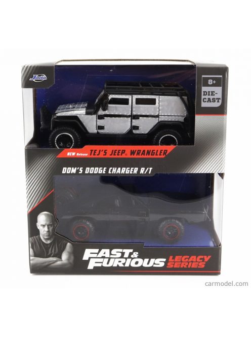 Jada - Dodge Set 2X Fast & Furious - Tej'S Jeep Wrangler + Dom'S Charger Black White