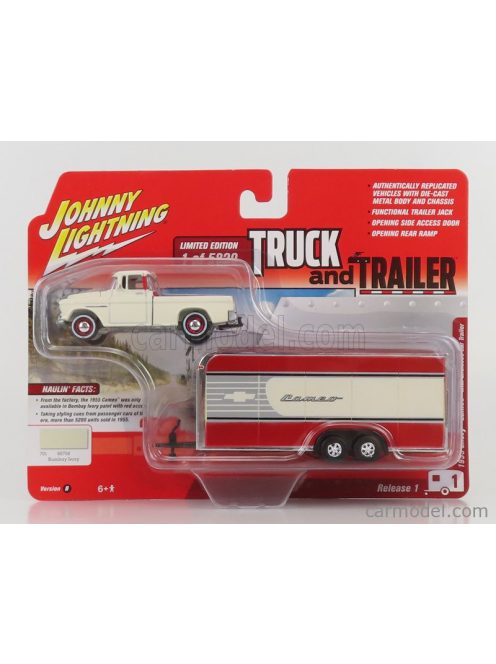 Johnny Lightning - Chevrolet Cameo Pick-Up With Trailer 1955 Beige Red