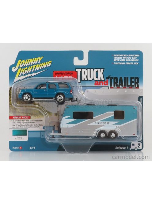 Johnny Lightning - Cadillac Escalade With Trailer Roulotte 2005 Blue Silver