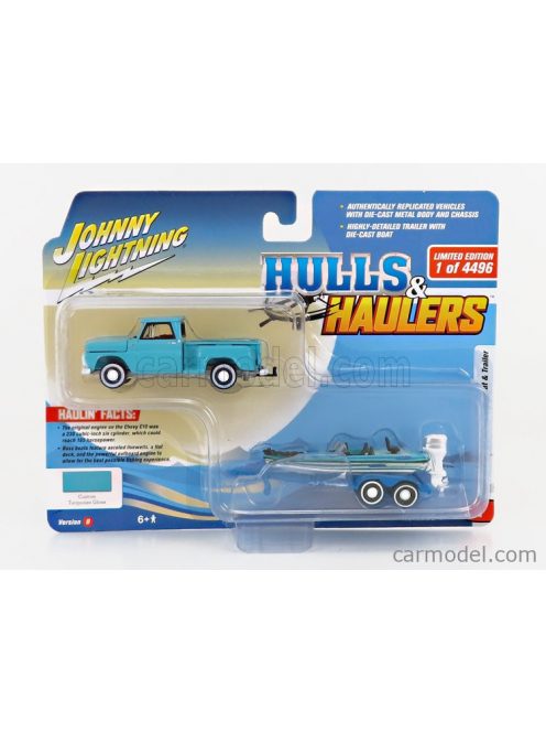 Johnny Lightning - Chevrolet Stepside Pick-Up With Trailer And Boat 1965 2 Tone Blue