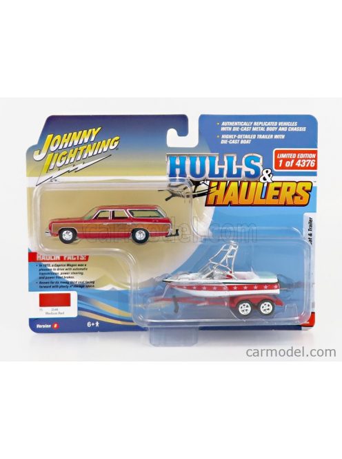 Johnny Lightning - Chevrolet Caprice With Trailer And Boat 1973 Red Wood