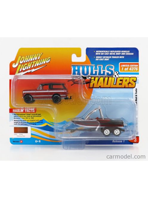 Johnny Lightning - International Scout With Trailer And Boat 1979 Red Black