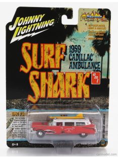   Johnny Lightning - Cadillac Eldorado Ambulance With Shark Graphics An Surfboards 1959 Rusty Red White